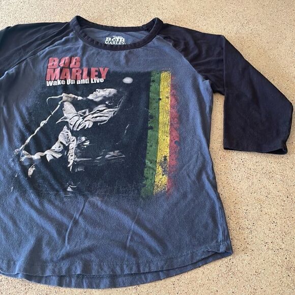 Bob Marley Wake Up and Live gray and black 3/4 sleeve baseball t-shirt - Picture 4 of 14